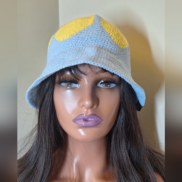 Organic cotton linen crocheted sunflower hat cap - Picture 4 of 8